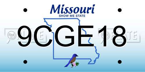 9CGE18 Missouri License Plate
