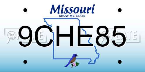 9CHE85 Missouri License Plate