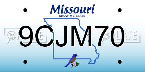 9CJM70 Missouri License Plate