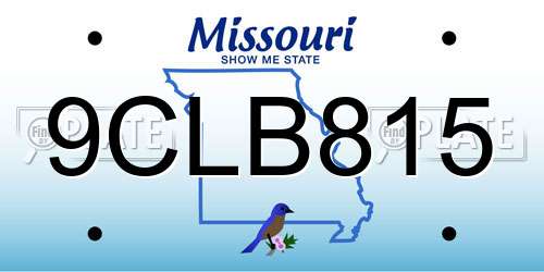 9CLB815 Missouri License Plate