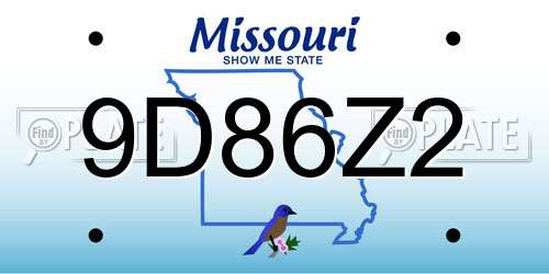 9D86Z2 Missouri License Plate