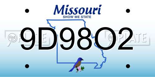 9D98O2 Missouri License Plate