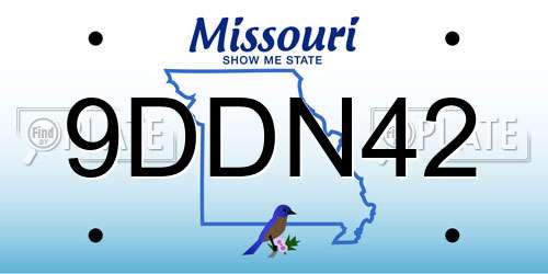 9DDN42 Missouri License Plate