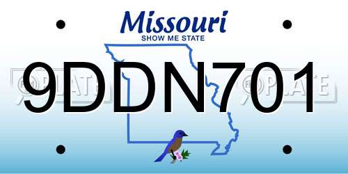 9DDN701 Missouri License Plate