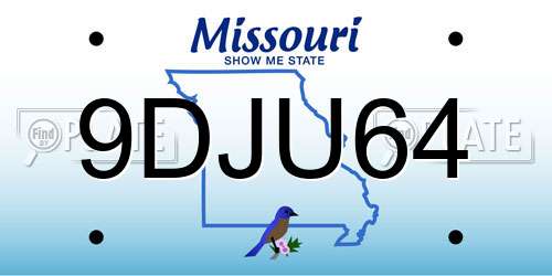 9DJU64 Missouri License Plate