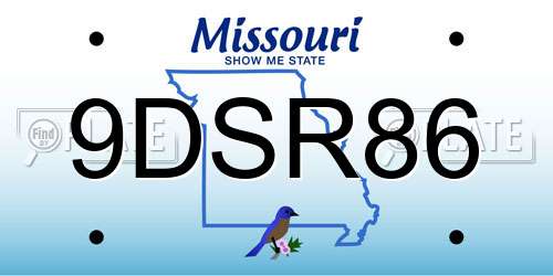 9DSR86 Missouri License Plate