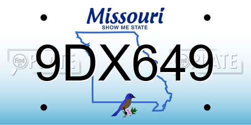 9DX649 Missouri License Plate