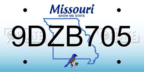 9DZB705 Missouri License Plate