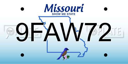 9FAW72 Missouri License Plate