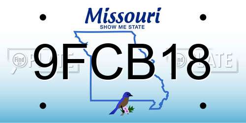9FCB18 Missouri License Plate