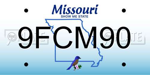 9FCM90 Missouri License Plate