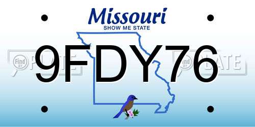 9FDY76 Missouri License Plate