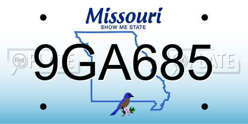 9GA685 Missouri License Plate