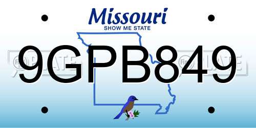 9GPB849 Missouri License Plate
