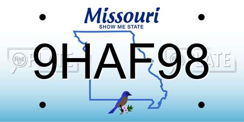 9HAF98 Missouri License Plate