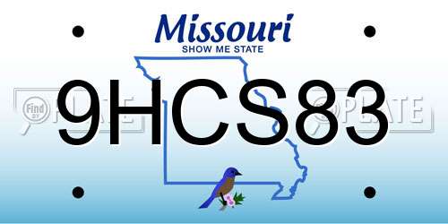 9HCS83 Missouri License Plate