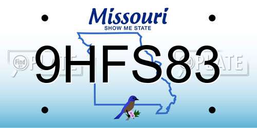 9HFS83 Missouri License Plate