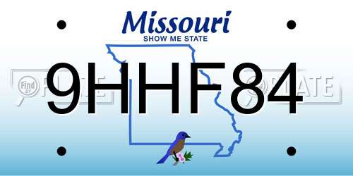 9HHF84 Missouri License Plate