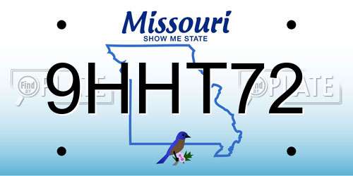 9HHT72 Missouri License Plate