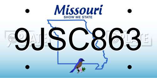 9JSC863 Missouri License Plate