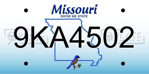 9KA4502 Missouri License Plate