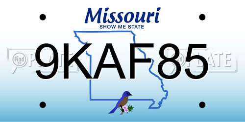 9KAF85 Missouri License Plate