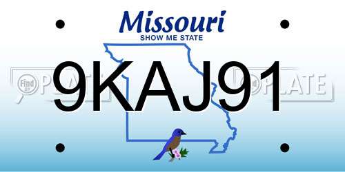 9KAJ91 Missouri License Plate