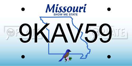 9KAV59 Missouri License Plate