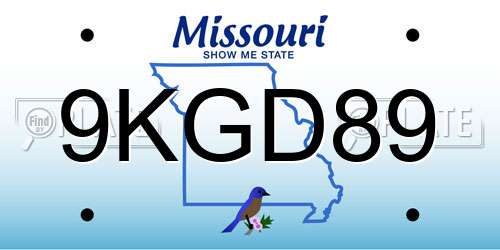 9KGD89 Missouri License Plate