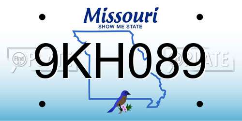 9KH089 Missouri License Plate