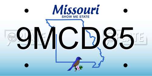 9MCD85 Missouri License Plate