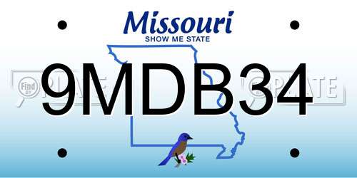 9MDB34 Missouri License Plate
