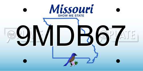 9MDB67 Missouri License Plate