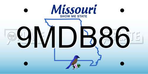 9MDB86 Missouri License Plate