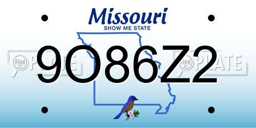 9O86Z2 Missouri License Plate