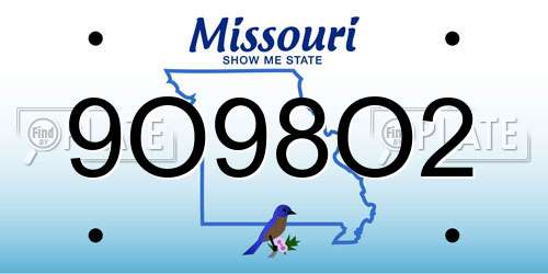 9O98O2 Missouri License Plate