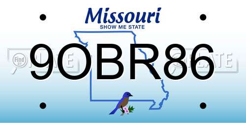 9OBR86 Missouri License Plate
