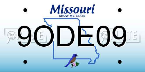 9ODE09 Missouri License Plate