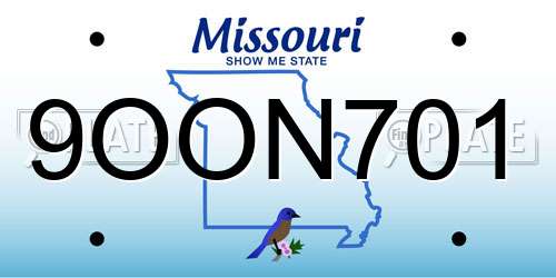 9OON701 Missouri License Plate