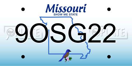 9OSG22 Missouri License Plate