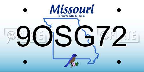 9OSG72 Missouri License Plate