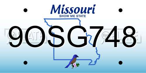 9OSG748 Missouri License Plate