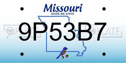 9P53B7 Missouri License Plate