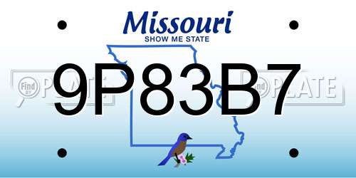 9P83B7 Missouri License Plate