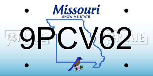 9PCV62 Missouri License Plate