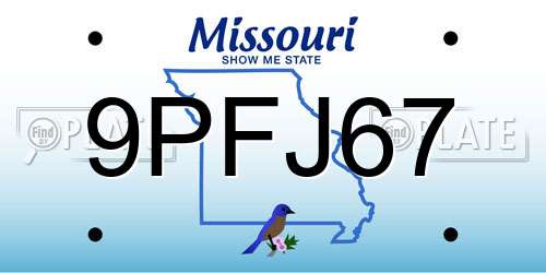 9PFJ67 Missouri License Plate