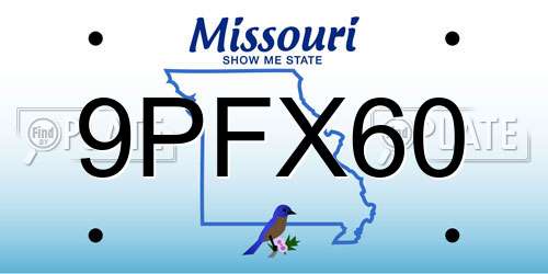9PFX60 Missouri License Plate