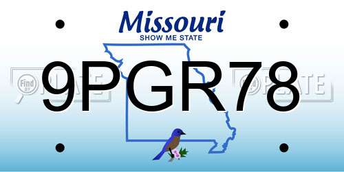 9PGR78 Missouri License Plate