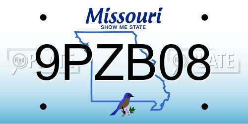 9PZB08 Missouri License Plate