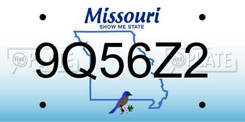 9Q56Z2 Missouri License Plate